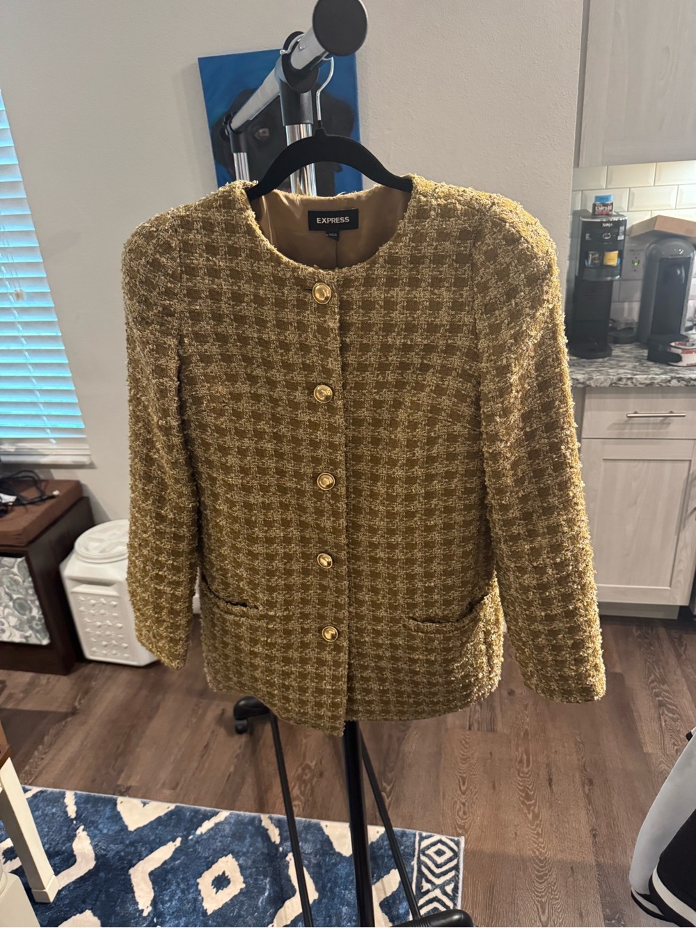Express Gold Tweed Button-Front Blazer Jacket